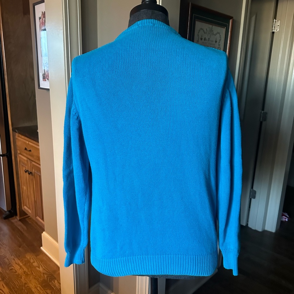 LACOSTE 🐊 Men’s Vintage Blue & Black Geometric All Cotton LS Sweater - Size LG - Picture 10 of 12